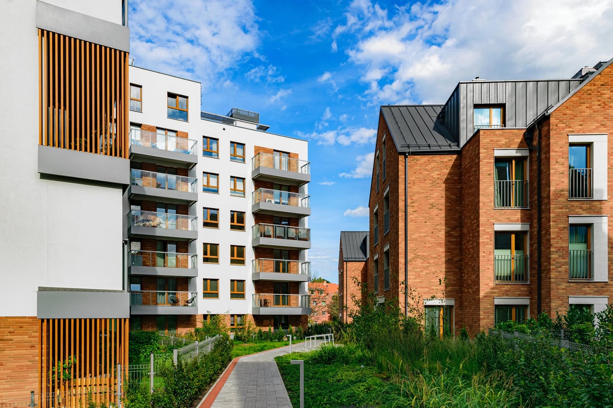 Beautiful new brick houses in the residential district. House development and investment